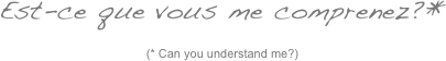 Est-ce que vous me comprenez?*&amp;#10;(* Can you understand me?)